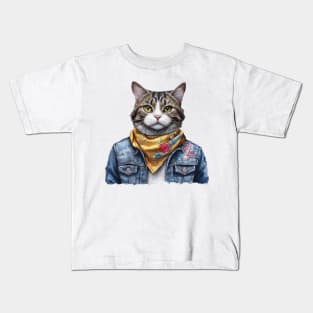 street cat wearing a jacket and bandana Kids T-Shirt